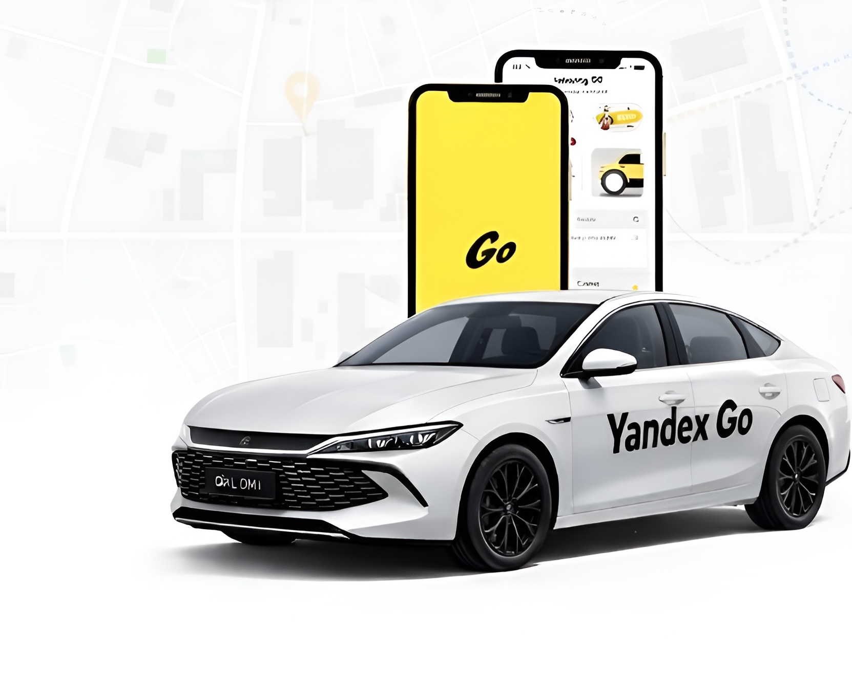 ძღოლი თანამედროვე ავტომობილში Yandex Go-სთვის